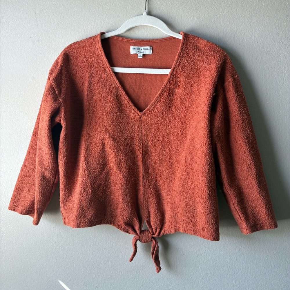 Madewell Texture & Thread Rust Tie Front Pullover Top Size M